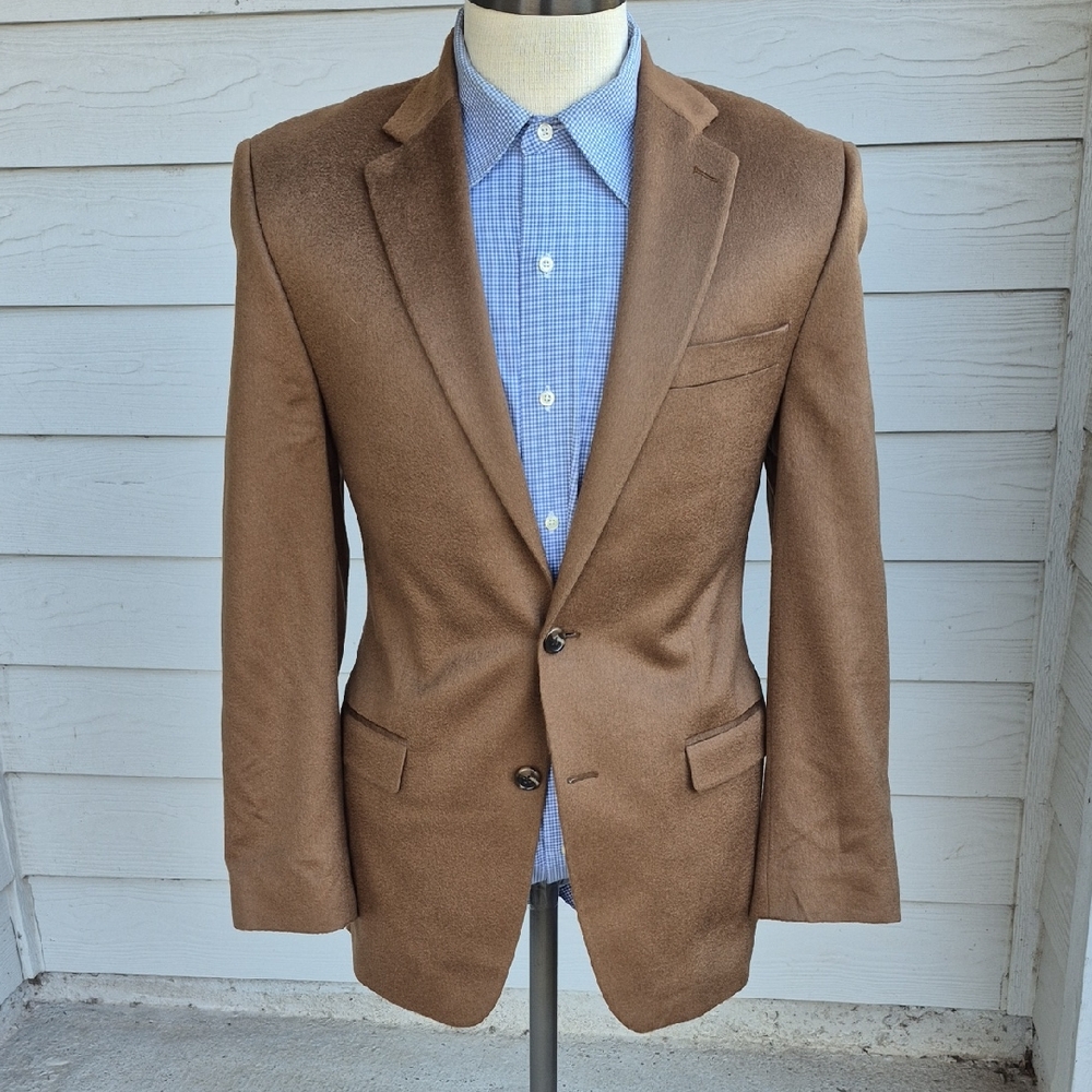 NEIMAN‎ MARCUS Solid Tan Brown Weave CASHMERE Sz 36 R Mens Sport Coat Blazer